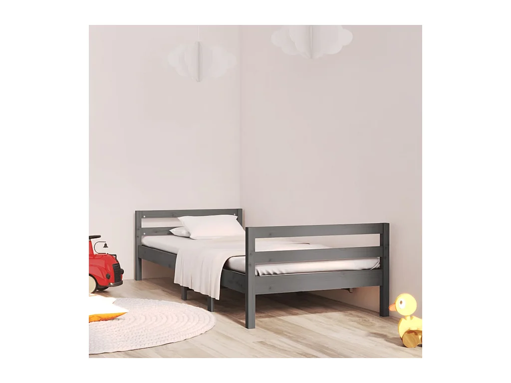 Cadre de lit sans matelas gris 90x200 cm bois de pin massif