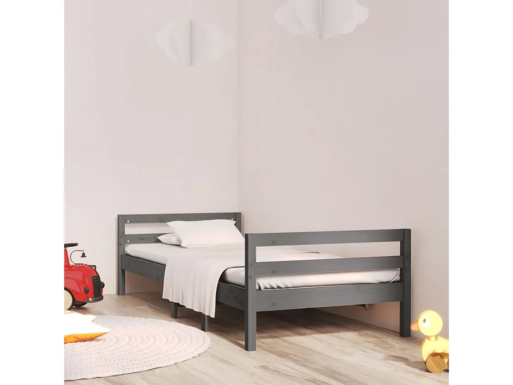 Cadre de lit sans matelas gris 90x200 cm bois de pin massif