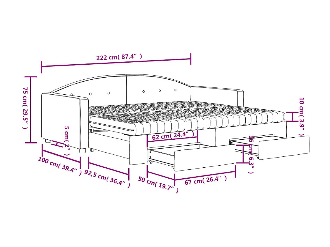 Slaapbank met onderschuifbed en lades 90x200 cm fluweel zwart