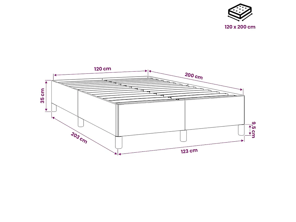Cadre de lit sans matelas bleu foncé 120x200 cm velours
