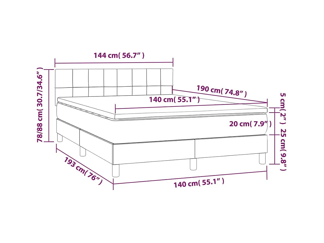 Sommier à lattes de lit avec matelas LED Gris clair 140x190 cm
