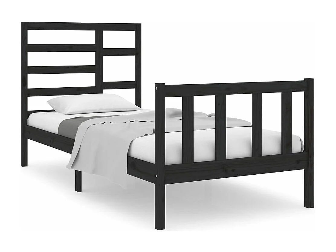 Estructura de cama individual madera maciza negra 90x190 cm