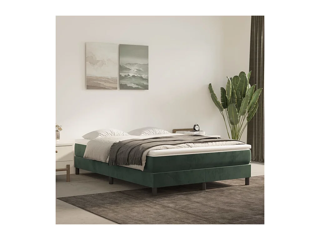 Giroletto a Molle con Materasso Verde Scuro 140x200 cm Velluto