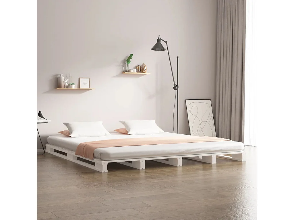 Lit de palette blanc 160x200 cm bois de pin massif