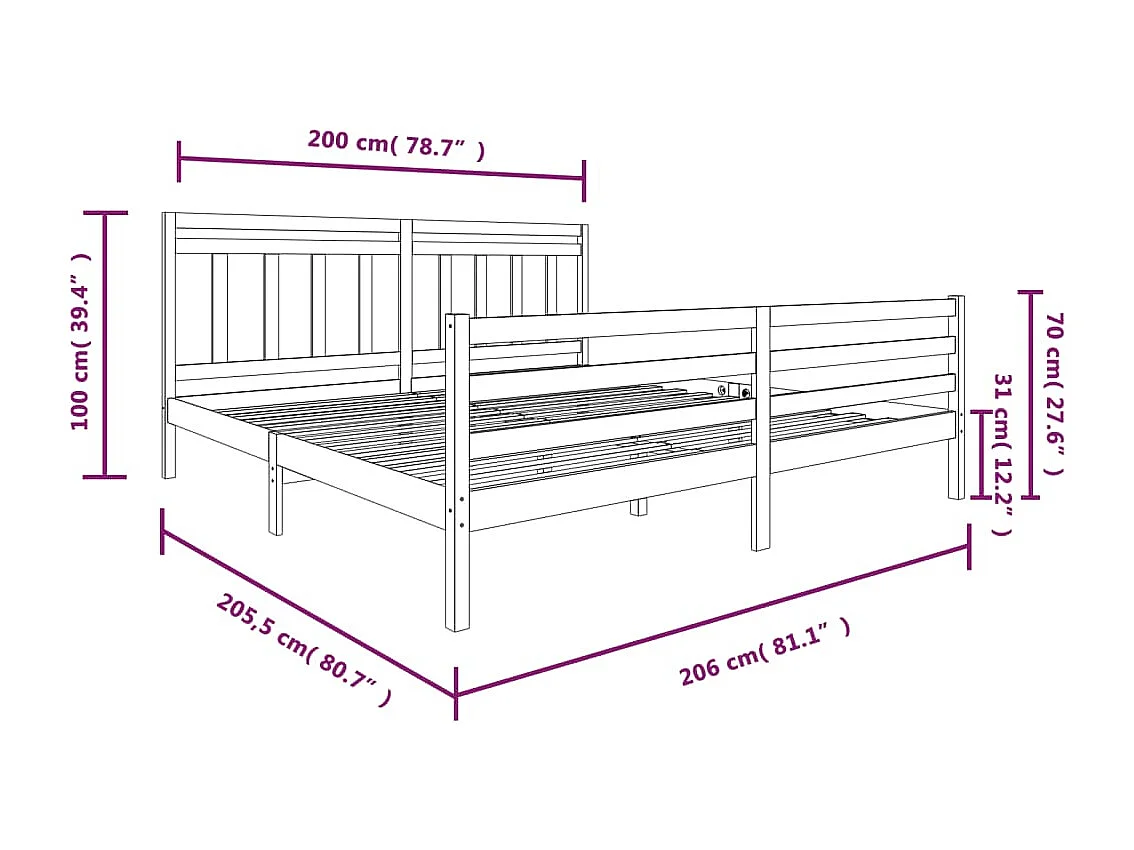 Massivholzbett Honigbraun 200x200 cm