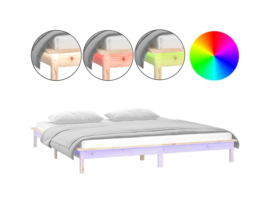 Cadre de lit à LED sans matelas 120x190 cm bois massif