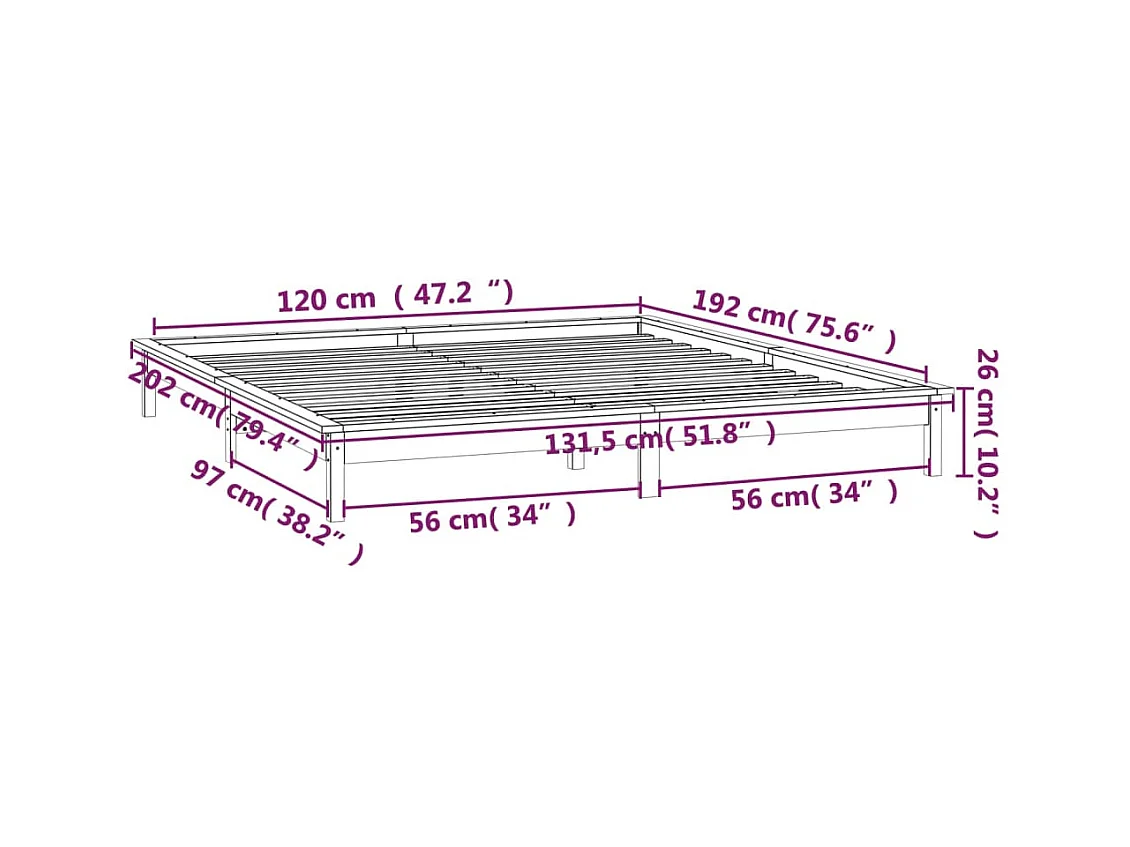 Cadre de lit à LED sans matelas 120x190 cm bois massif