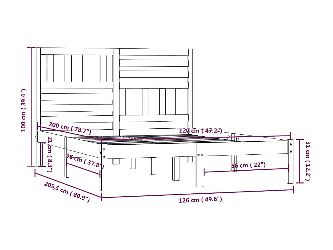 Bedframe massief grenenhout grijs 120x200 cm