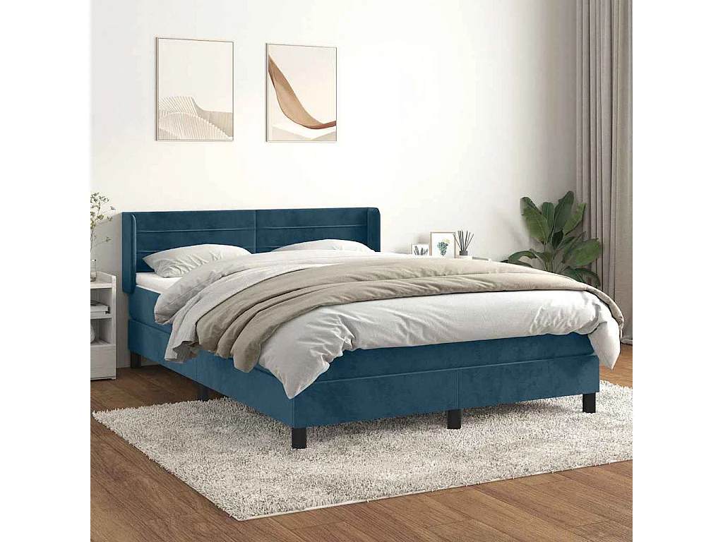 Boxspring met matras fluweel donkerblauw 140x190 cm