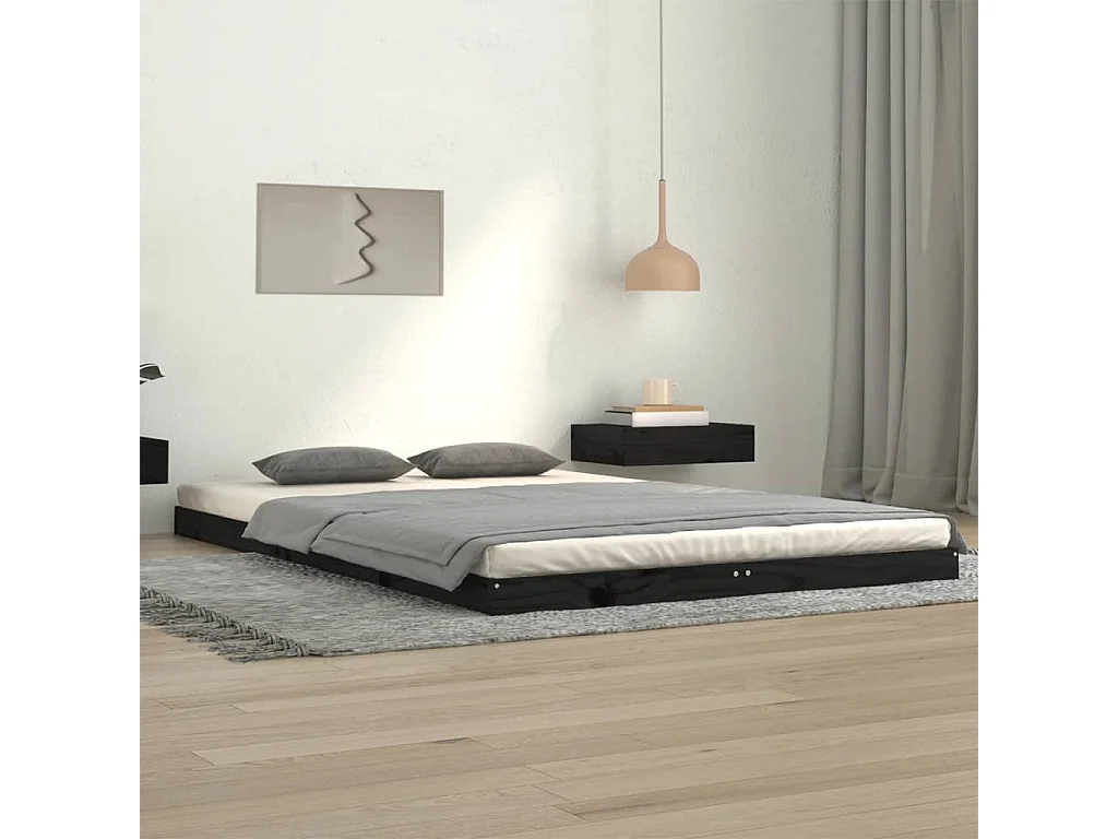Cadre de lit sans matelas noir 120x200 cm bois de pin massif