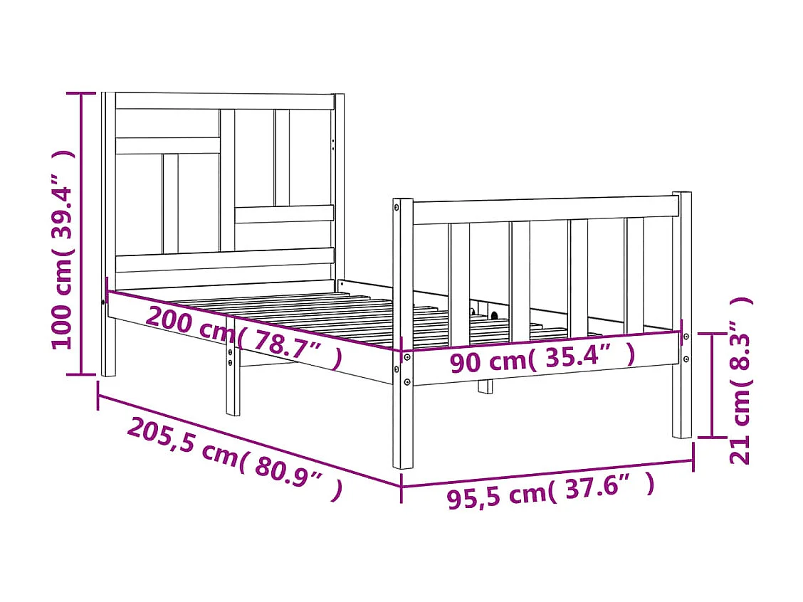 Massivholzbett ohne Matratze Weiß 90x200 cm Kiefernholz