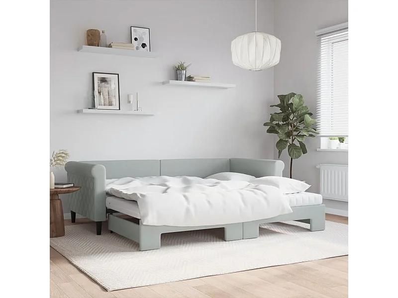 Divano Letto Estraibile Materassi Grigio Chiaro 90x200 Velluto