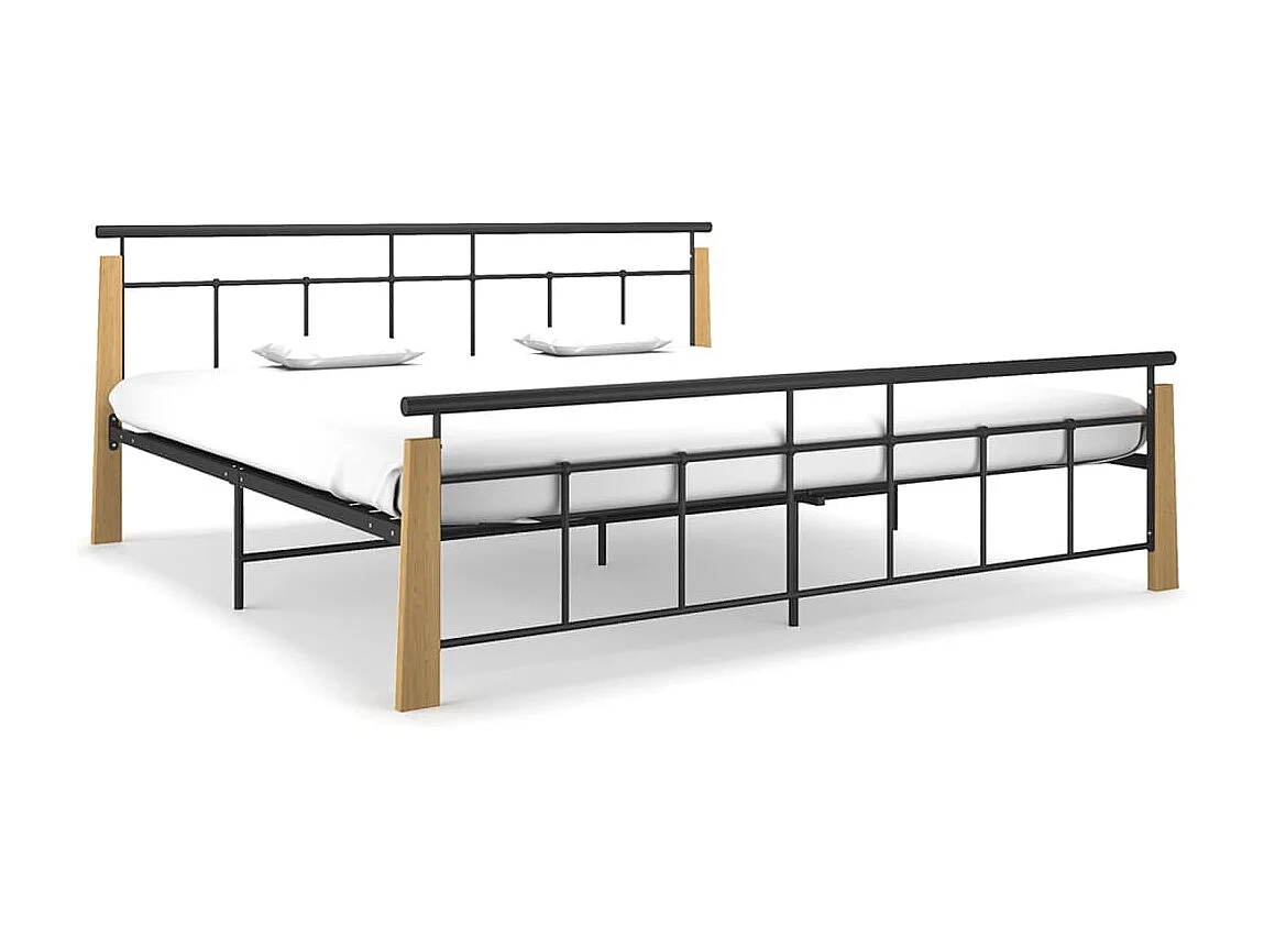 Bedframe metaal en massief eikenhout 200x200 cm