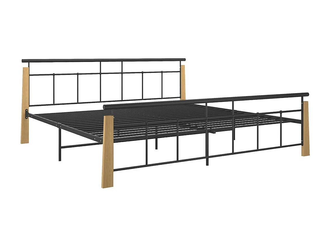 Bedframe metaal en massief eikenhout 200x200 cm