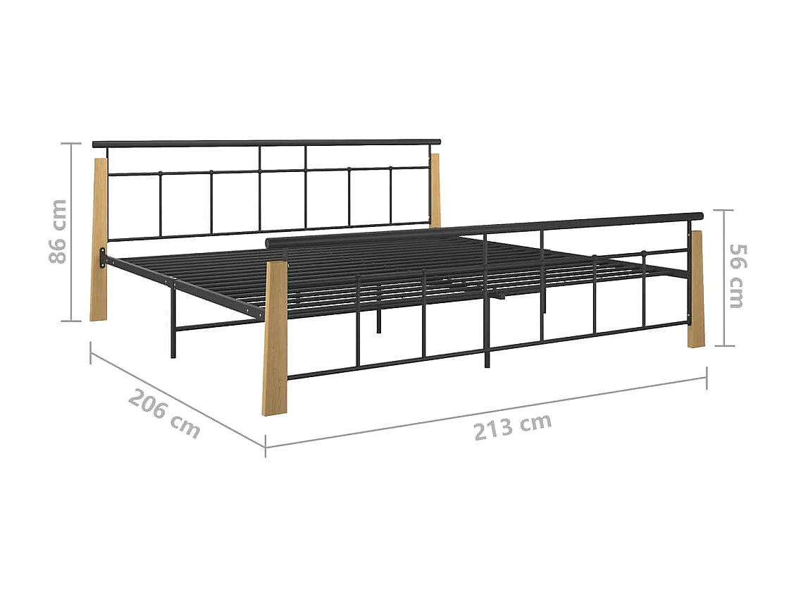 Bedframe metaal en massief eikenhout 200x200 cm