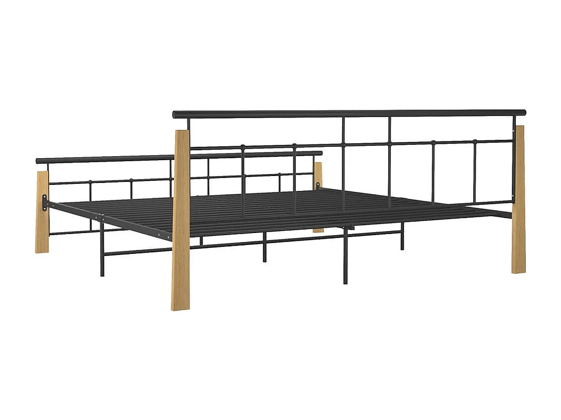 Bedframe metaal en massief eikenhout 200x200 cm