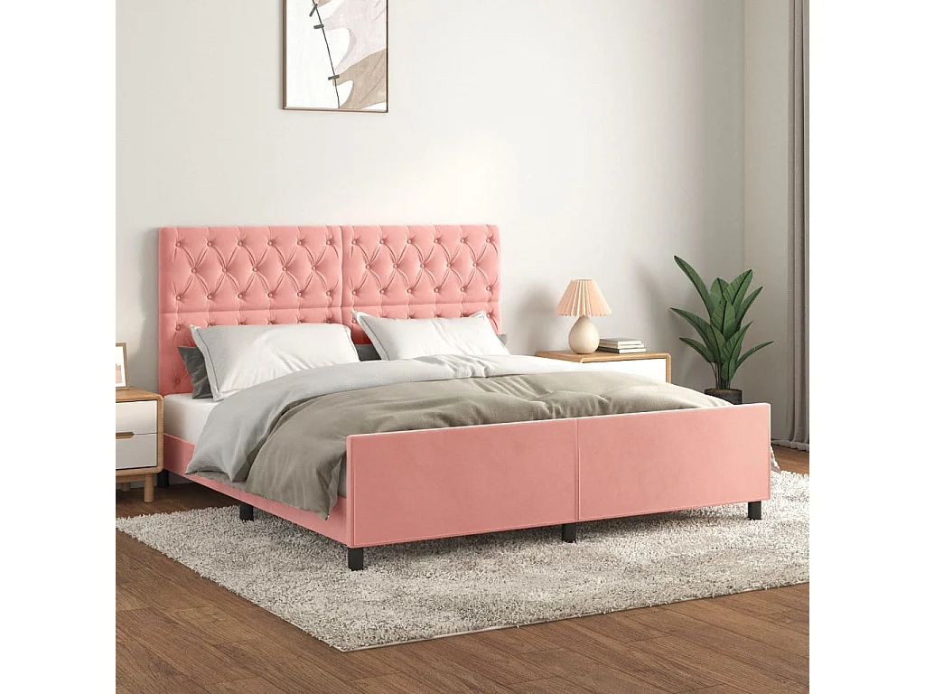 Cadre de lit sans matelas rose 160x200 cm velours