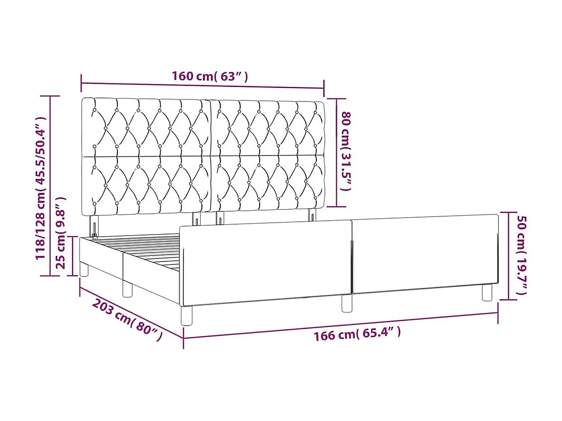 Cadre de lit sans matelas rose 160x200 cm velours