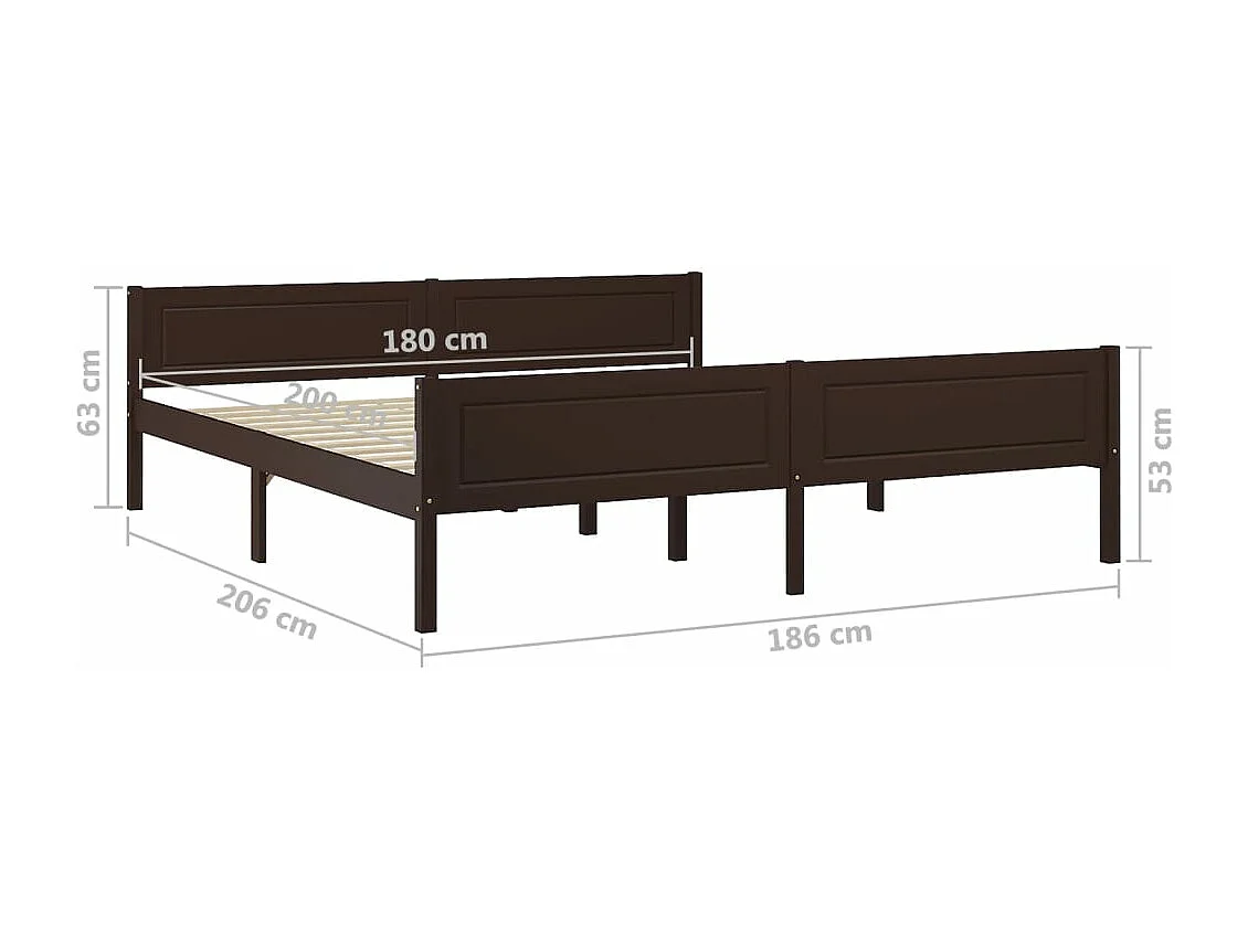 Bedframe massief grenenhout donkerbruin 180x200 cm