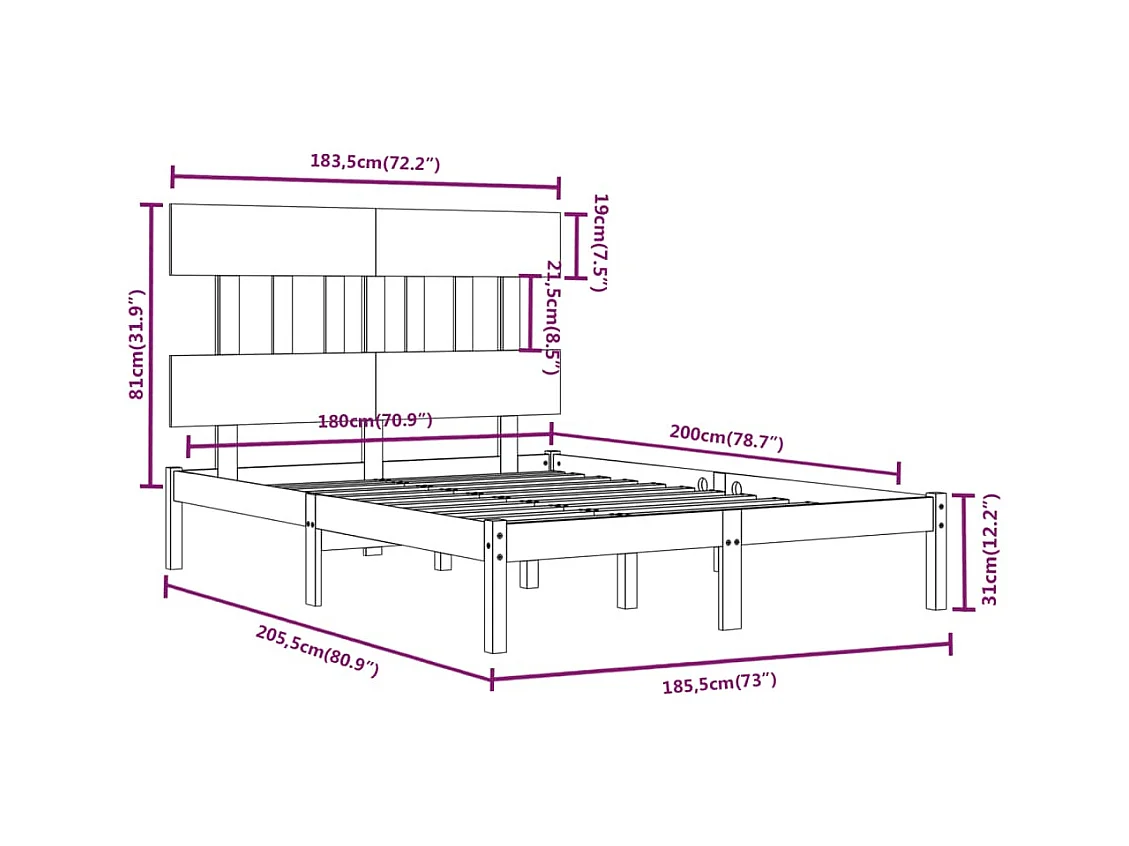 Bedframe massief hout wit 180x200 cm