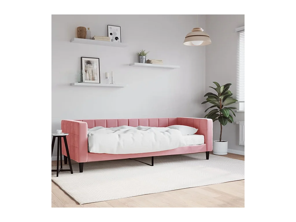 Lit de jour avec matelas rose 80x200 cm velours