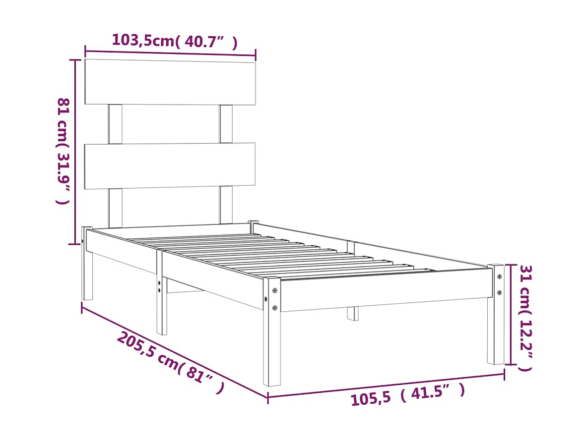 Cadre de lit sans matelas marron miel 100x200 cm bois massif