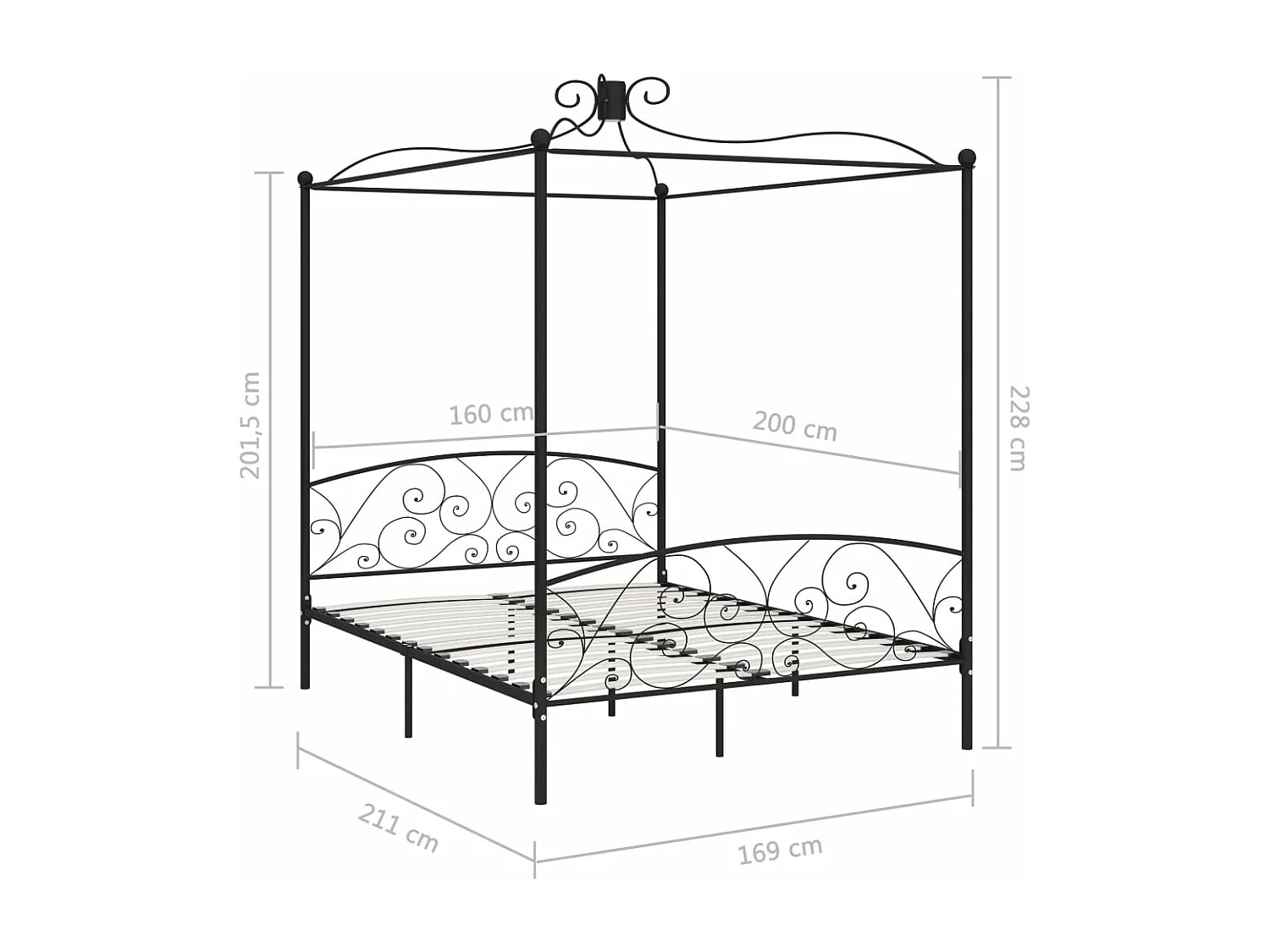 Estructura de cama con dosel metal negro 160x200 cm