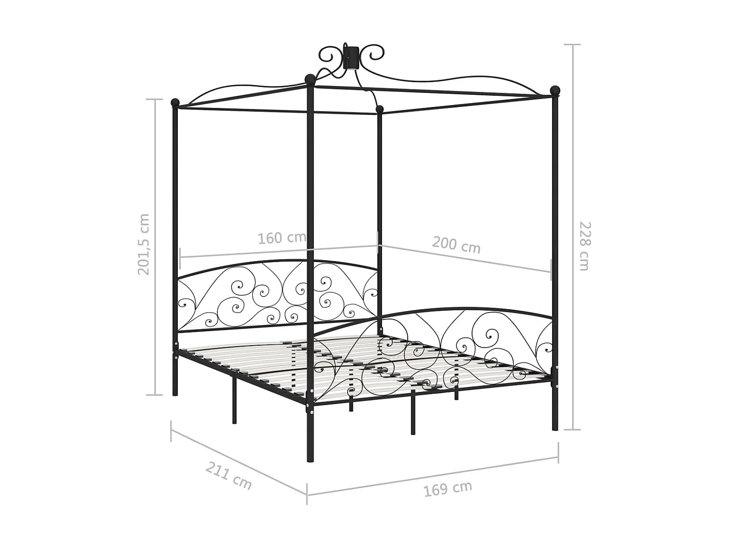 Estructura de cama con dosel metal negro 160x200 cm