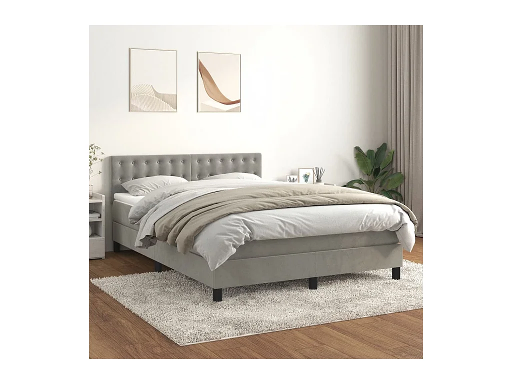 Sommier à lattes de lit et matelas Gris clair 140x190cm Velours
