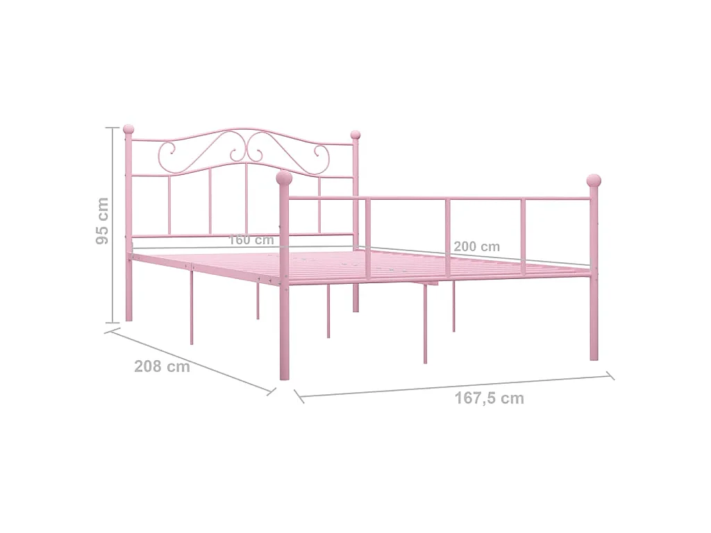 Cadre de lit sans matelas rose métal 160x200 cm