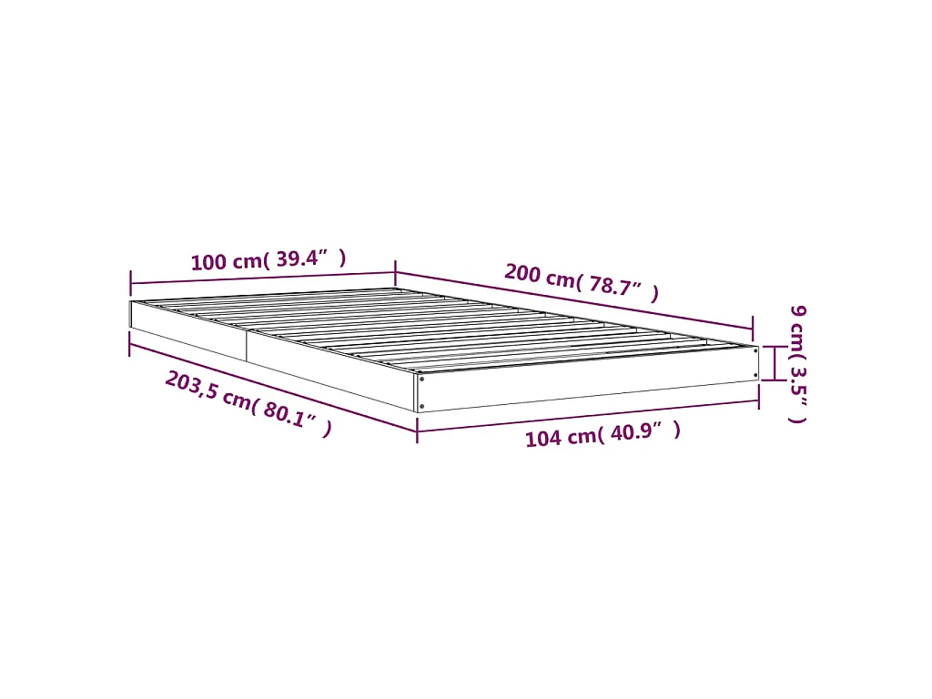 Giroletto senza Materasso 100x200 cm in Legno Massello di Pino