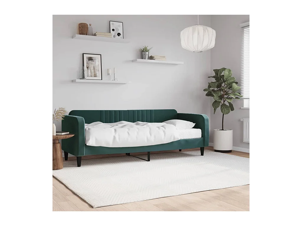 Lit de jour avec matelas vert foncé 80x200 cm velours