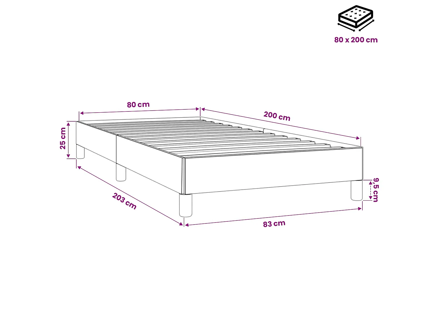 Cadre de lit sans matelas rose 80x200 cm velours