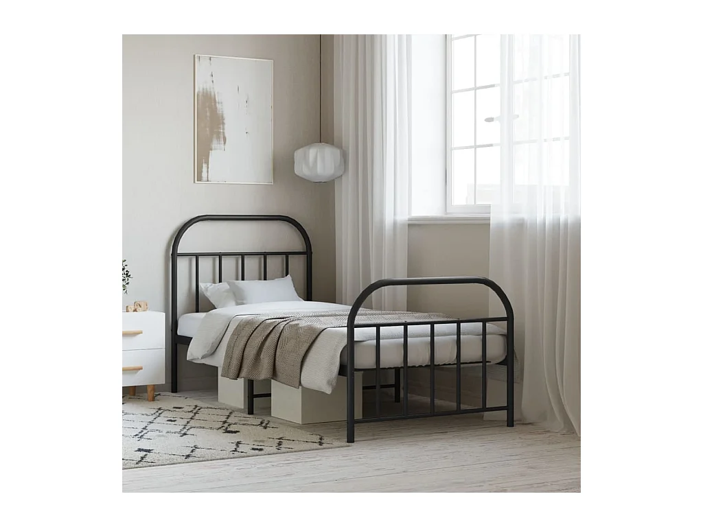 Cadre de lit métal sans matelas avec pied de lit noir 90x200 cm