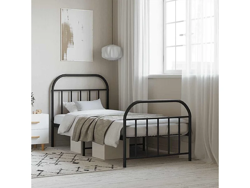 Cadre de lit métal sans matelas avec pied de lit noir 90x200 cm