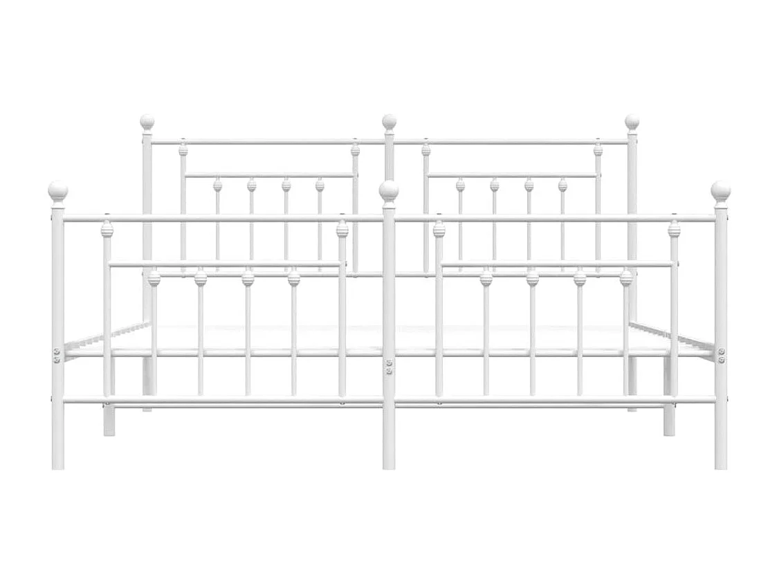 Cadre de lit métal sans matelas et pied de lit blanc 160x200 cm