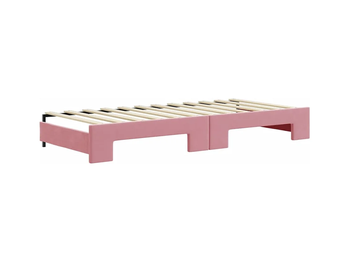 Lit de jour avec gigogne et tiroirs rose 90x200 cm velours