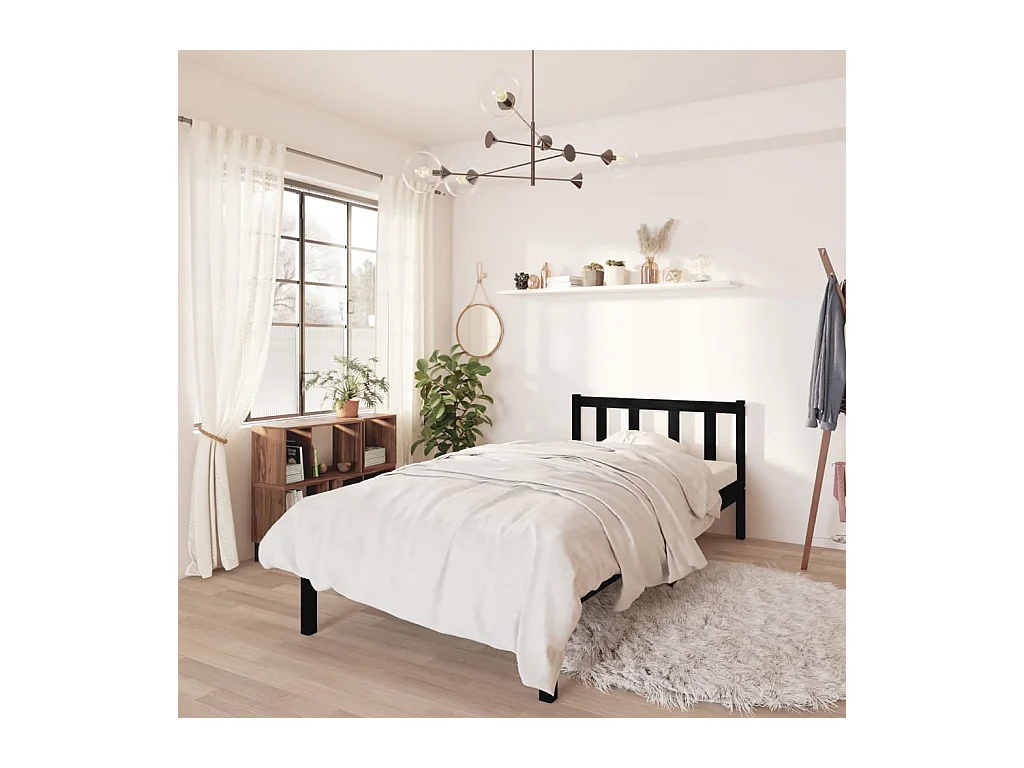 Cadre de lit sans matelas noir bois massif