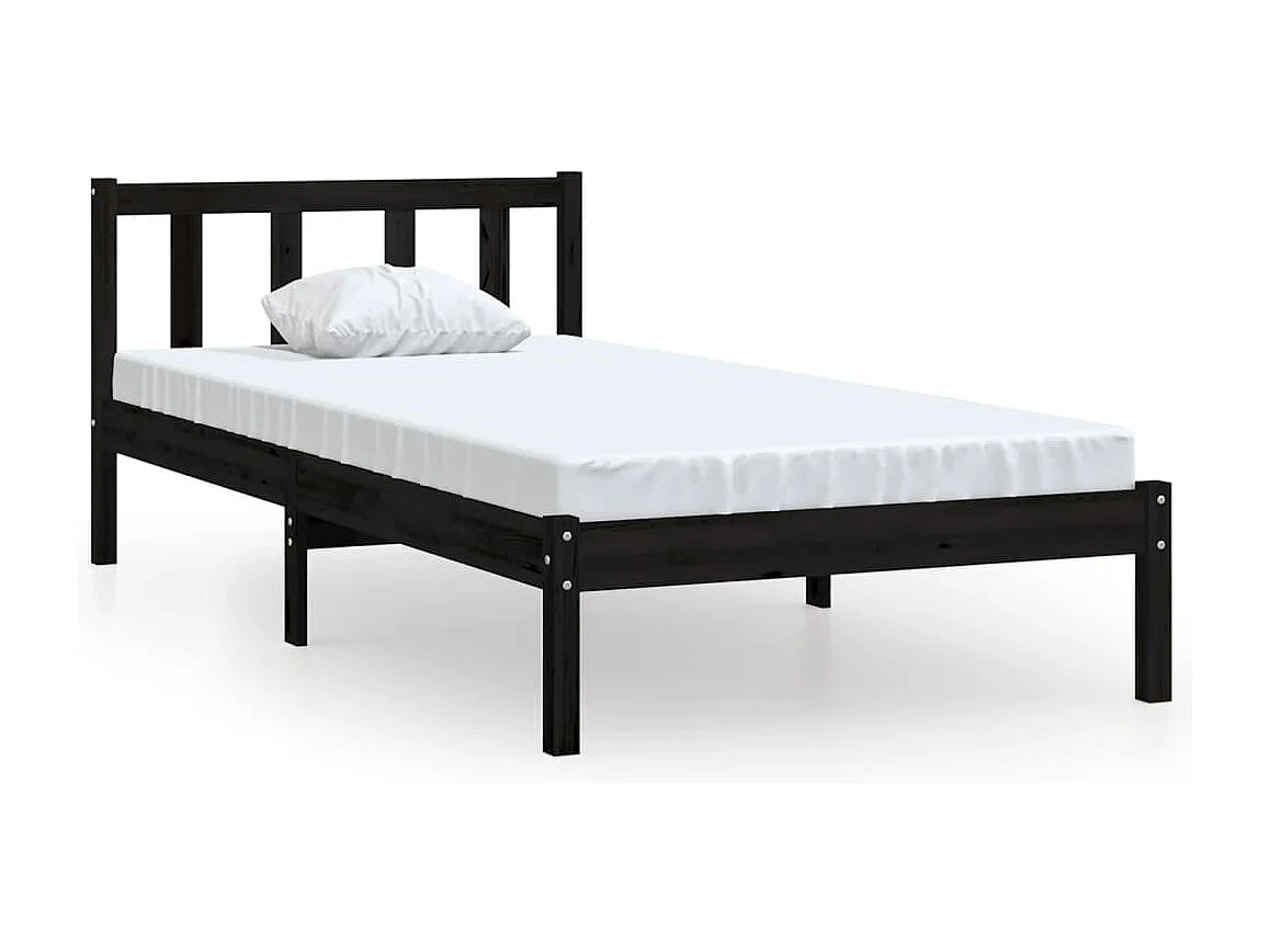 Bedframe massief grenenhout zwart 75x190 cm