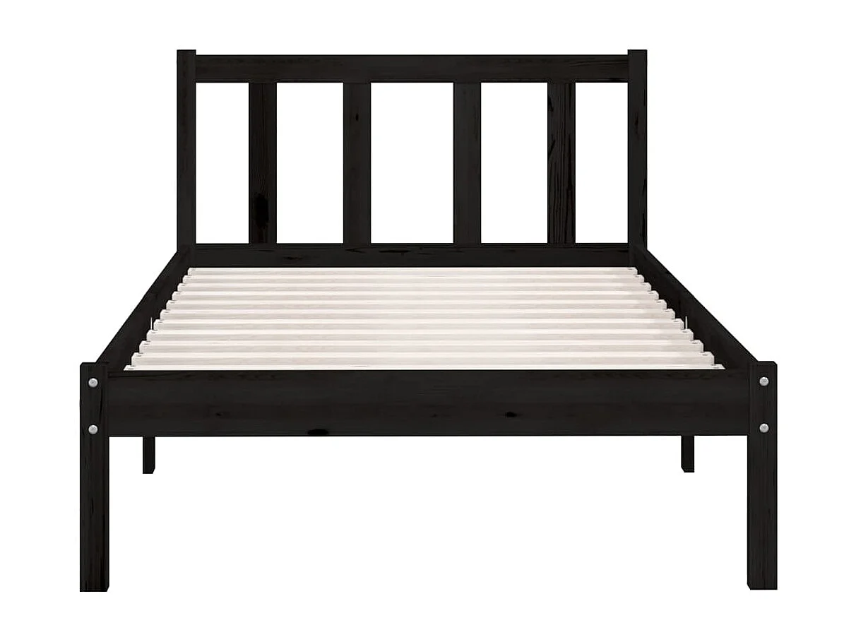 Bedframe massief grenenhout zwart 75x190 cm