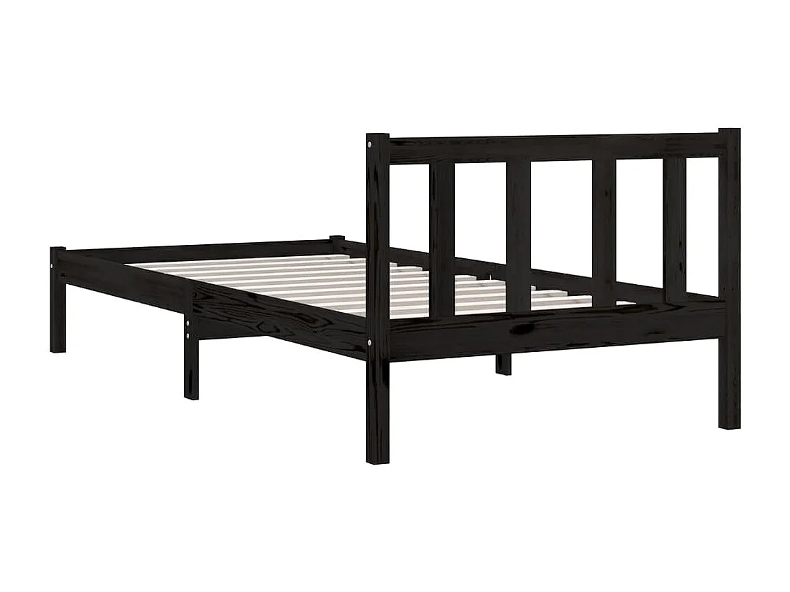 Bedframe massief grenenhout zwart 75x190 cm