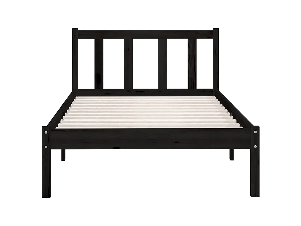 Bedframe massief grenenhout zwart 75x190 cm