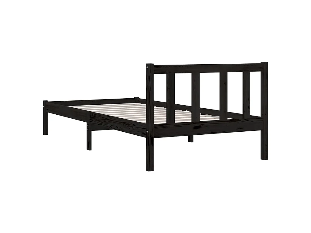 Bedframe massief grenenhout zwart 75x190 cm