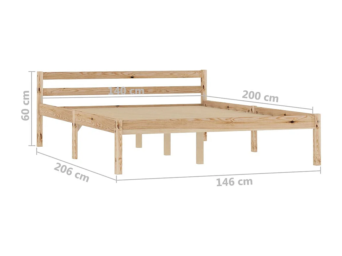 Rama łóżka 140x200 cm z litego naturalnego drewna sosnowego, nowoczesny design, bez materaca i schowka
