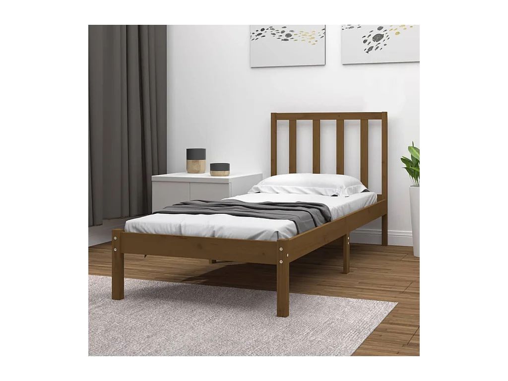 Cadre de lit sans matelas marron miel pin massif 100x200 cm