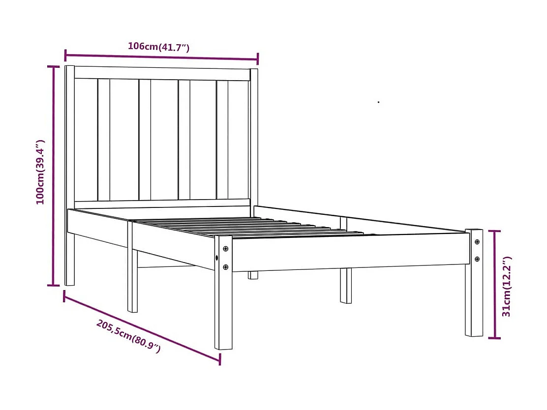 Estrutura de cama 100x200 cm madeira pinho maciço castanho mel