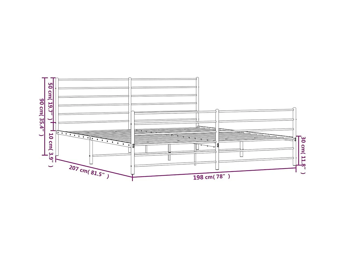 Cadre de lit métal sans matelas avec pied de lit noir 193x203cm