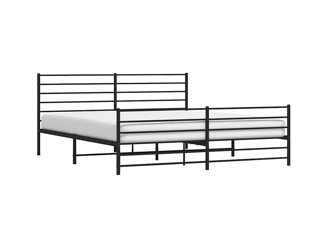 Cadre de lit métal sans matelas avec pied de lit noir 193x203cm