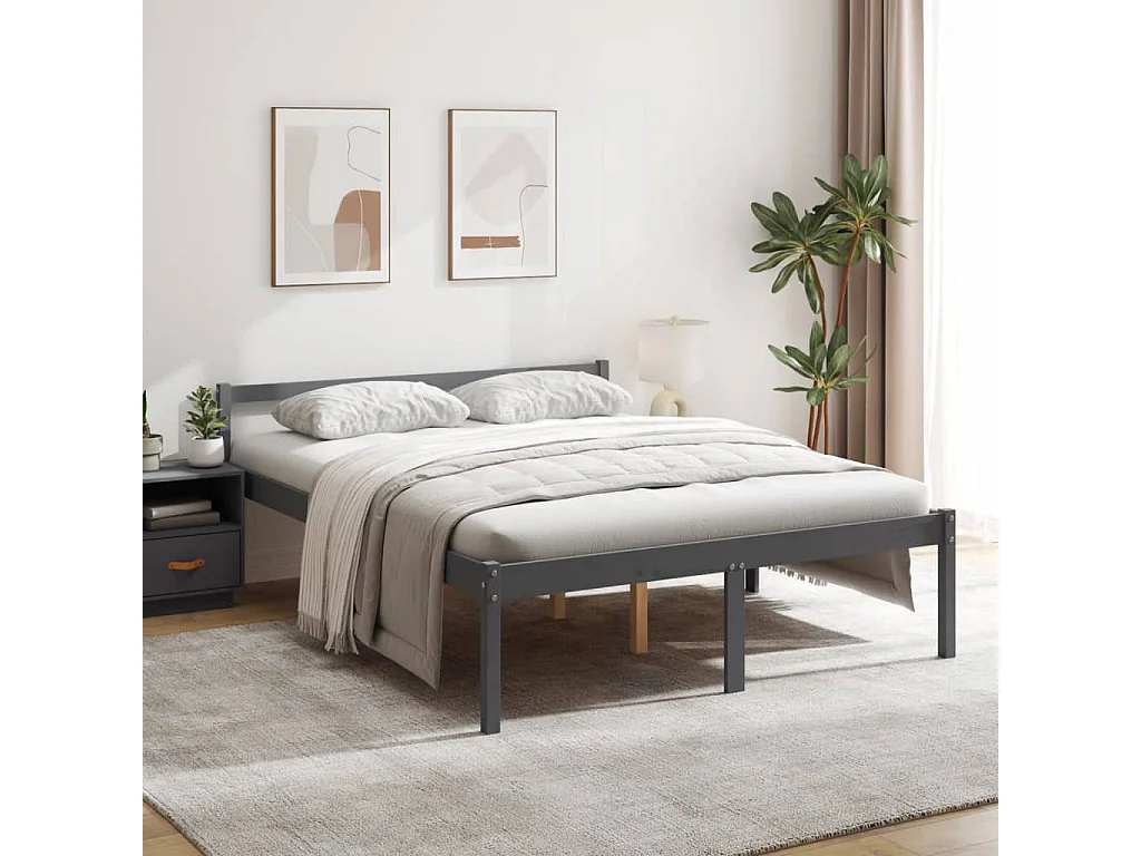 Seniorenbett Grau 150x200 cm Massivholz Kiefer