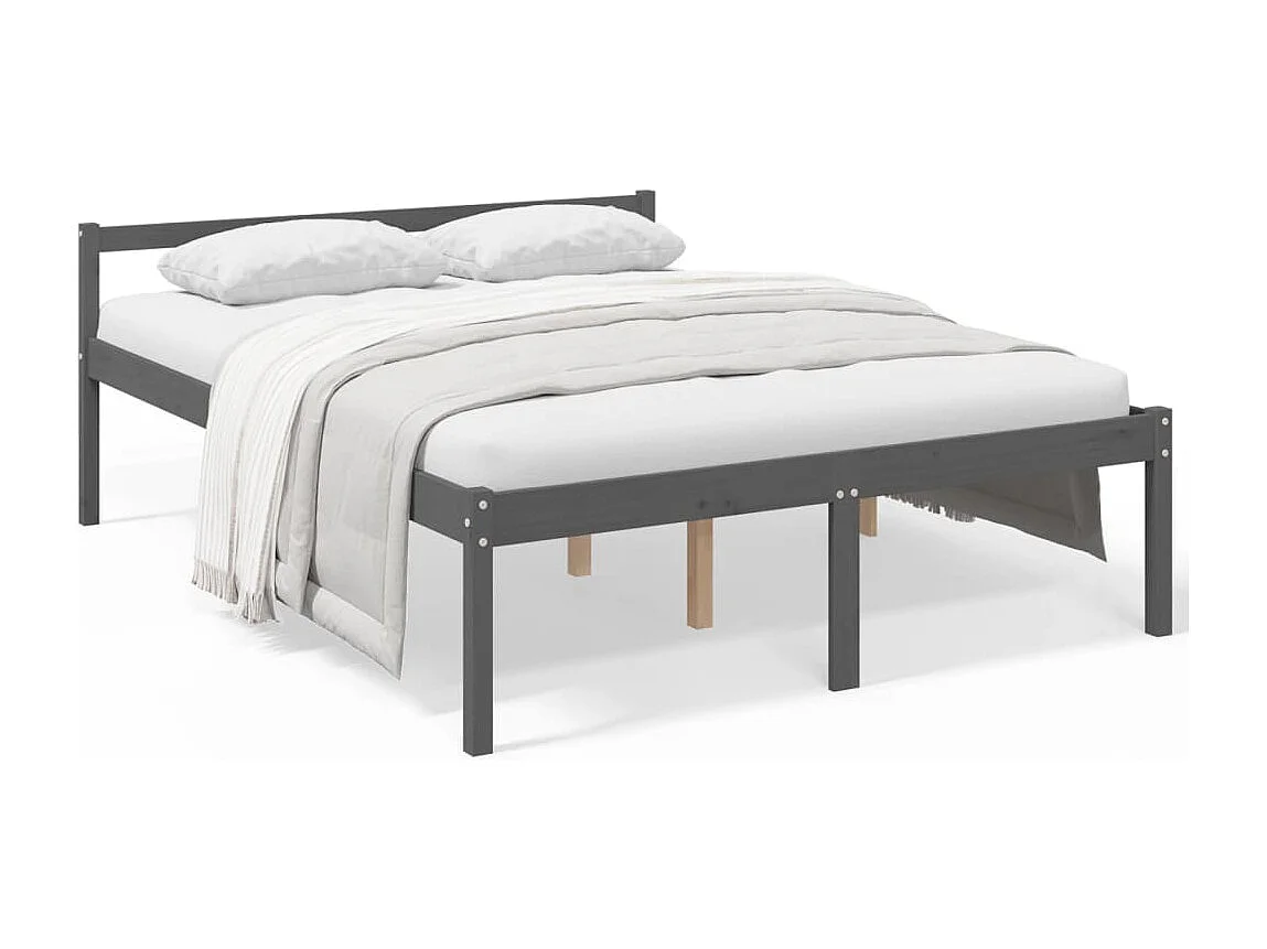 Seniorenbett Grau 150x200 cm Massivholz Kiefer